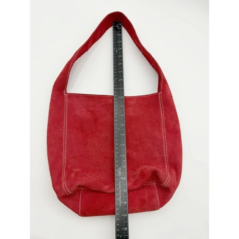 VTG 2002 Old Navy Red Suede Leather Shoulder Bucket Bag Womens Y2K Boho Indie